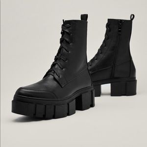 Faux Leather Lace Up Chunky Sole Boots